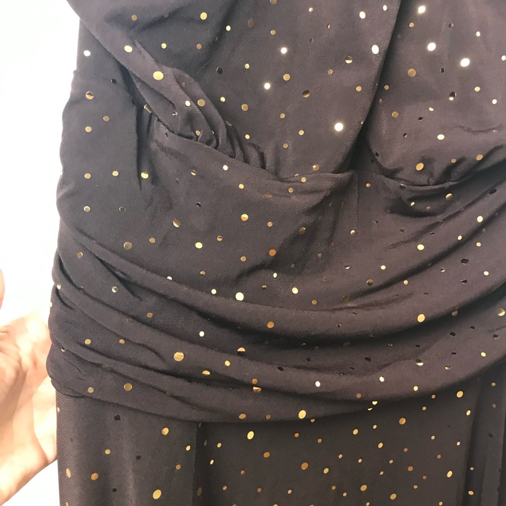 EnFocus Studio gold Sequins Asymmetrical Ruched Halter Dress Size 10 NWOT - Picture 5 of 11